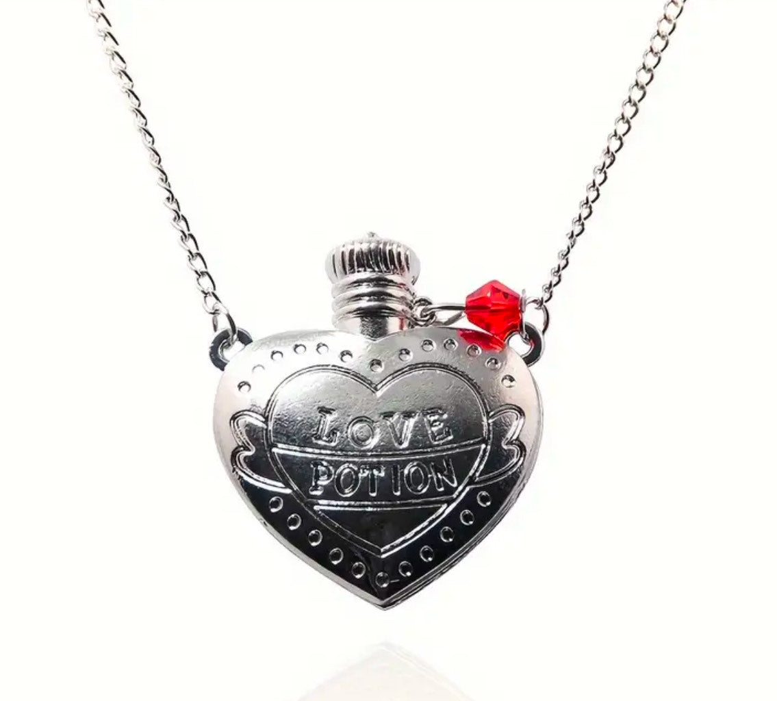 Silver Love Potion Pendant Necklace with Moon Goddess Apothecary's Love potion